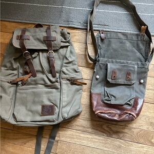 Olive Green Canvas Backpack and Messenger Bag Set